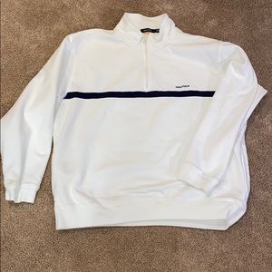 Nautica 1/4 Zip - White with Navy Stripe - XXL